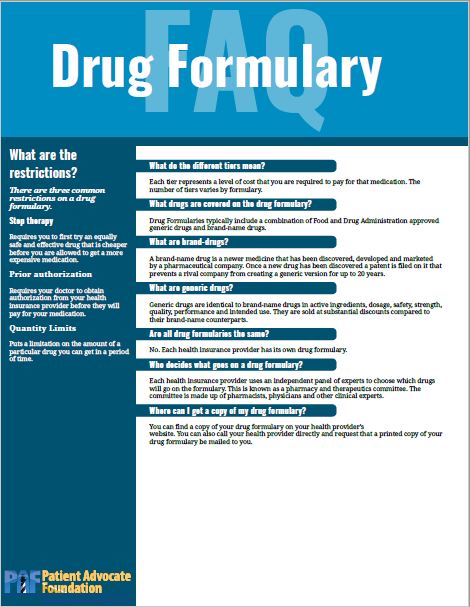 Drug Formulary FAQ Patient Advocate Foundation